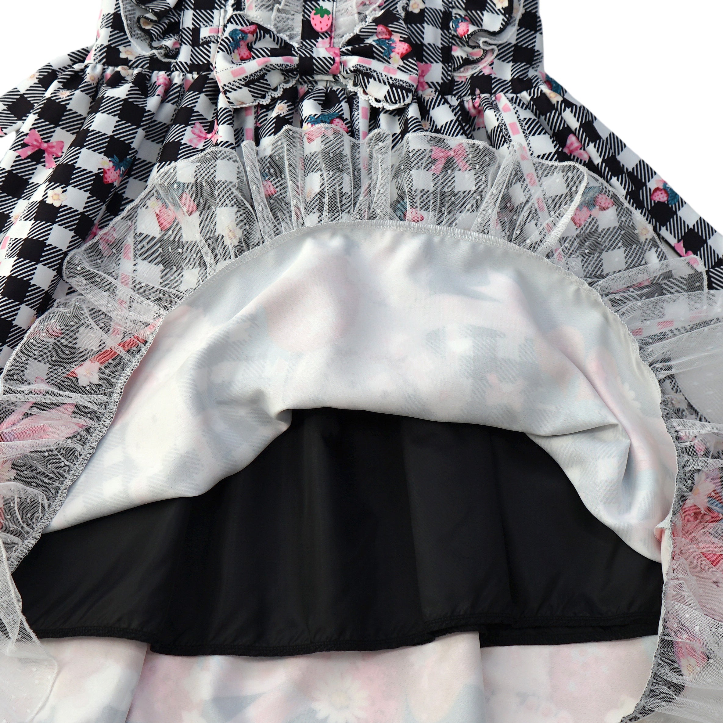 Kawaii Rabbit Strawberry Plaid Lolita JSK Dress with Gingham Print Lace Trim