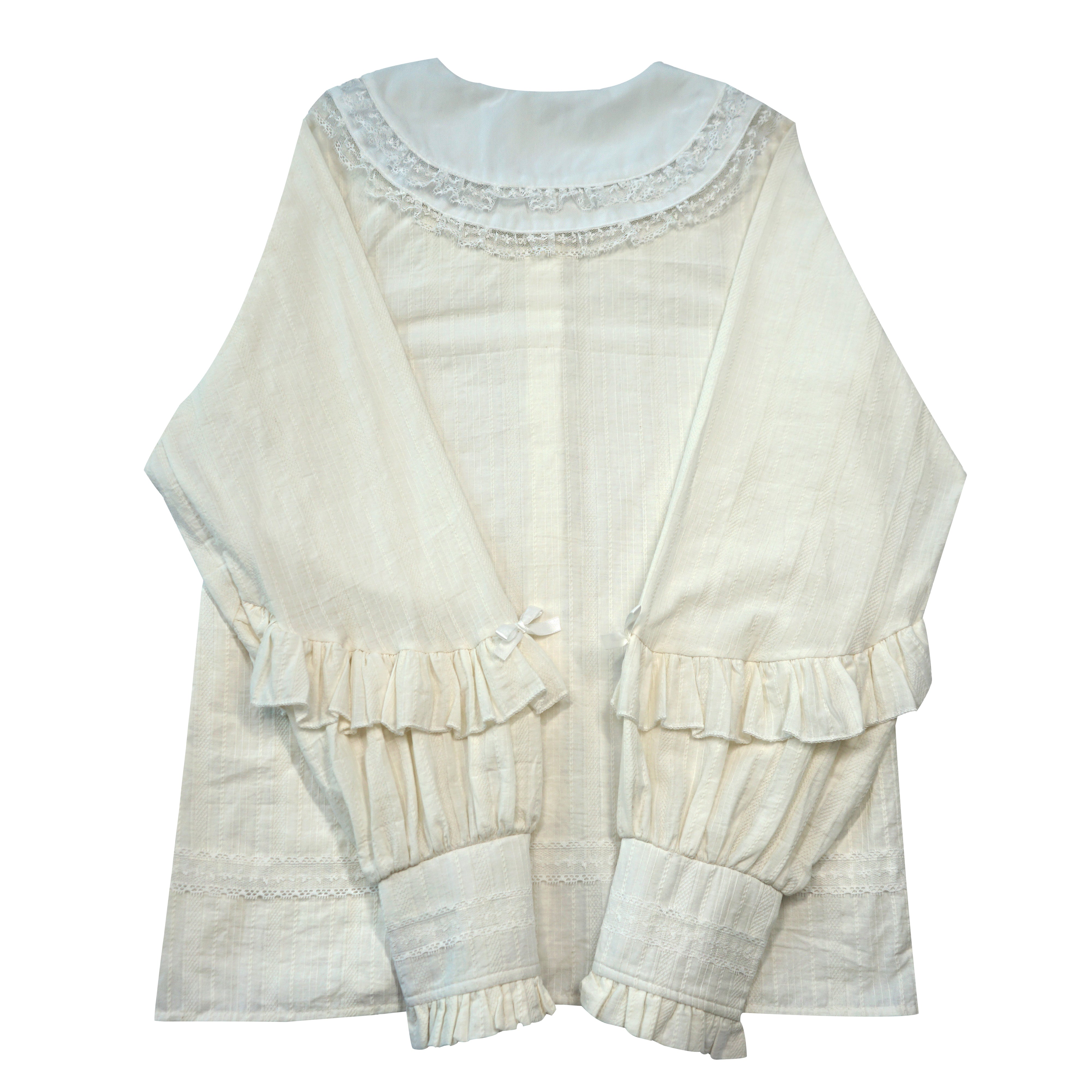 Gothic Lolita Black Blouse with Lace Collar and Bows Vintage Ruffle Long Sleeve Shirt