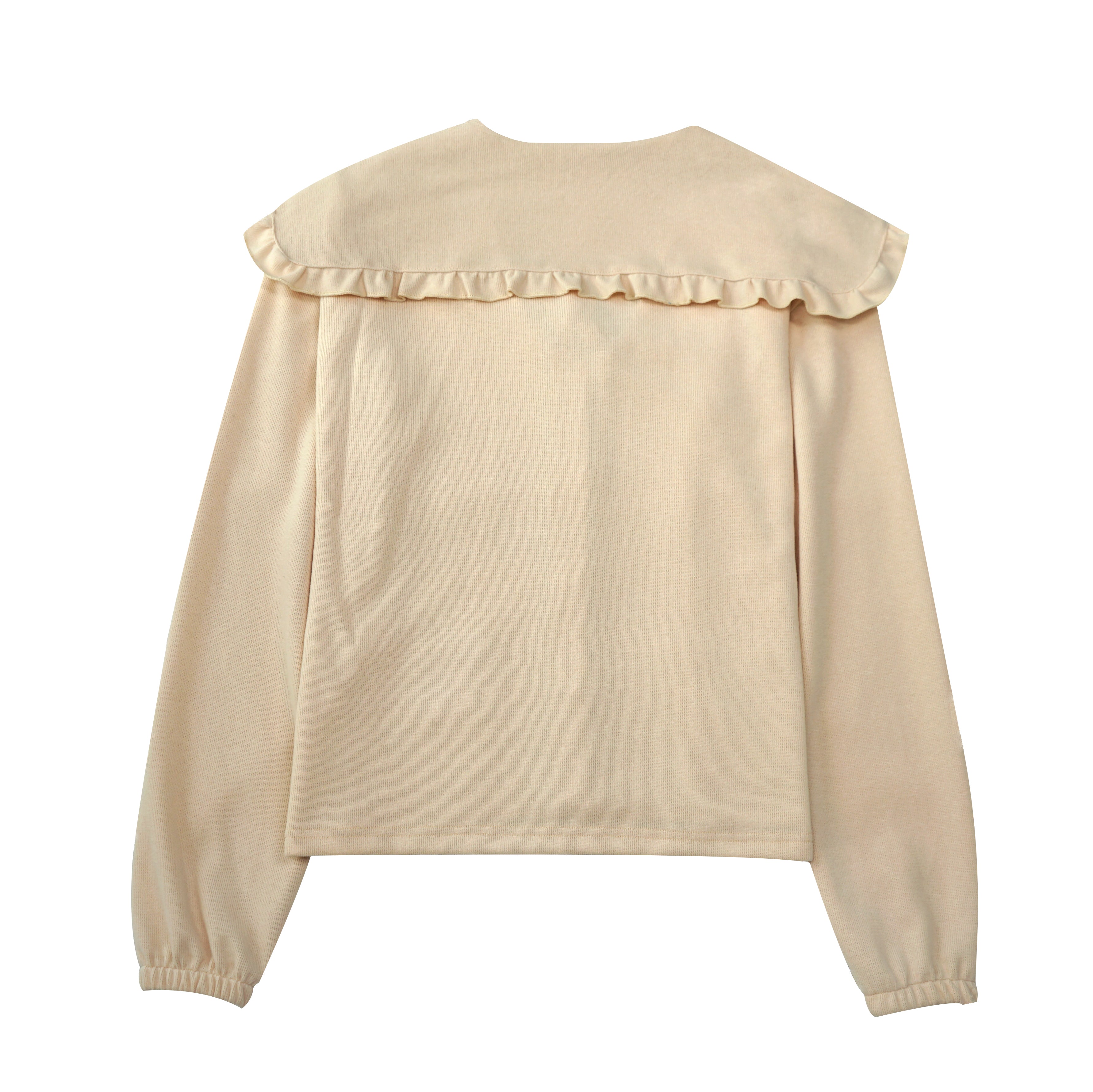 Kawaii Sailor Collar Cardigan Cream Beige Knit Jacket with Ruffle Trim & Bow Tie