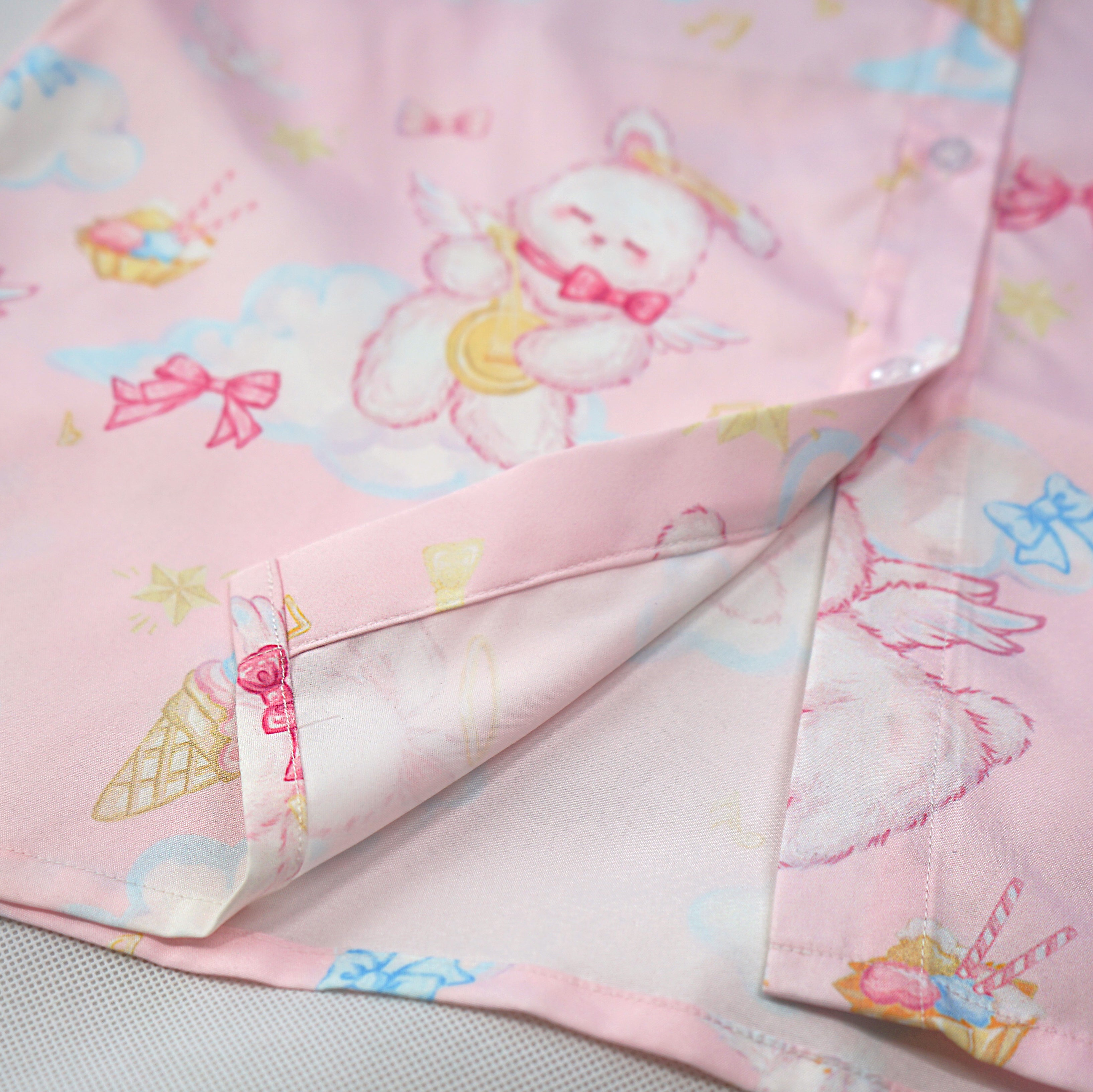 Kawaii Rabbit Angel Print Shirt Pastel Short Sleeve Blouse for Girls Harajuku J-Fashion