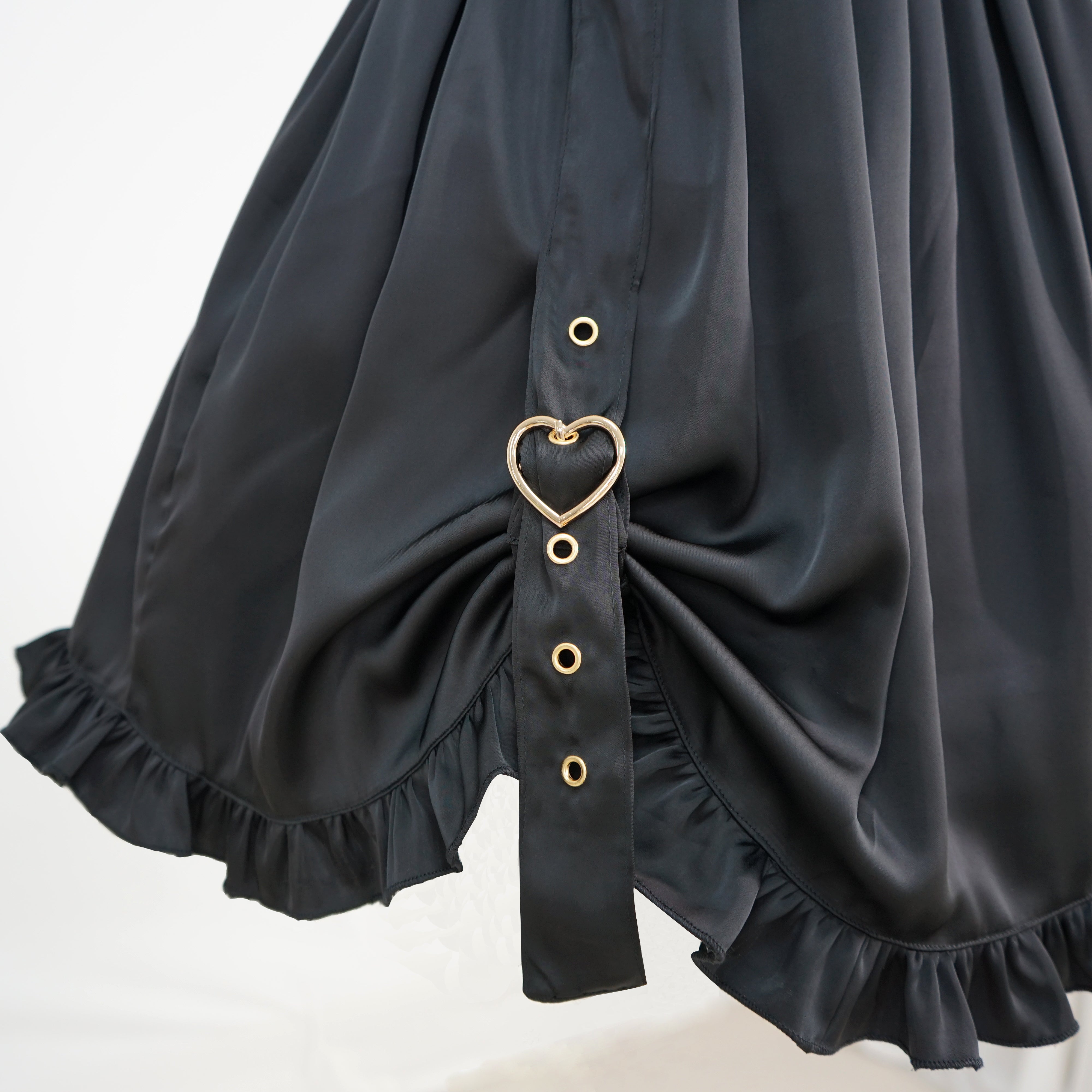 Gothic Heart Buckle Ruffle Mini Skirt Kawaii High Waist Pleated Lolita A-line Skater Skirt for Girls