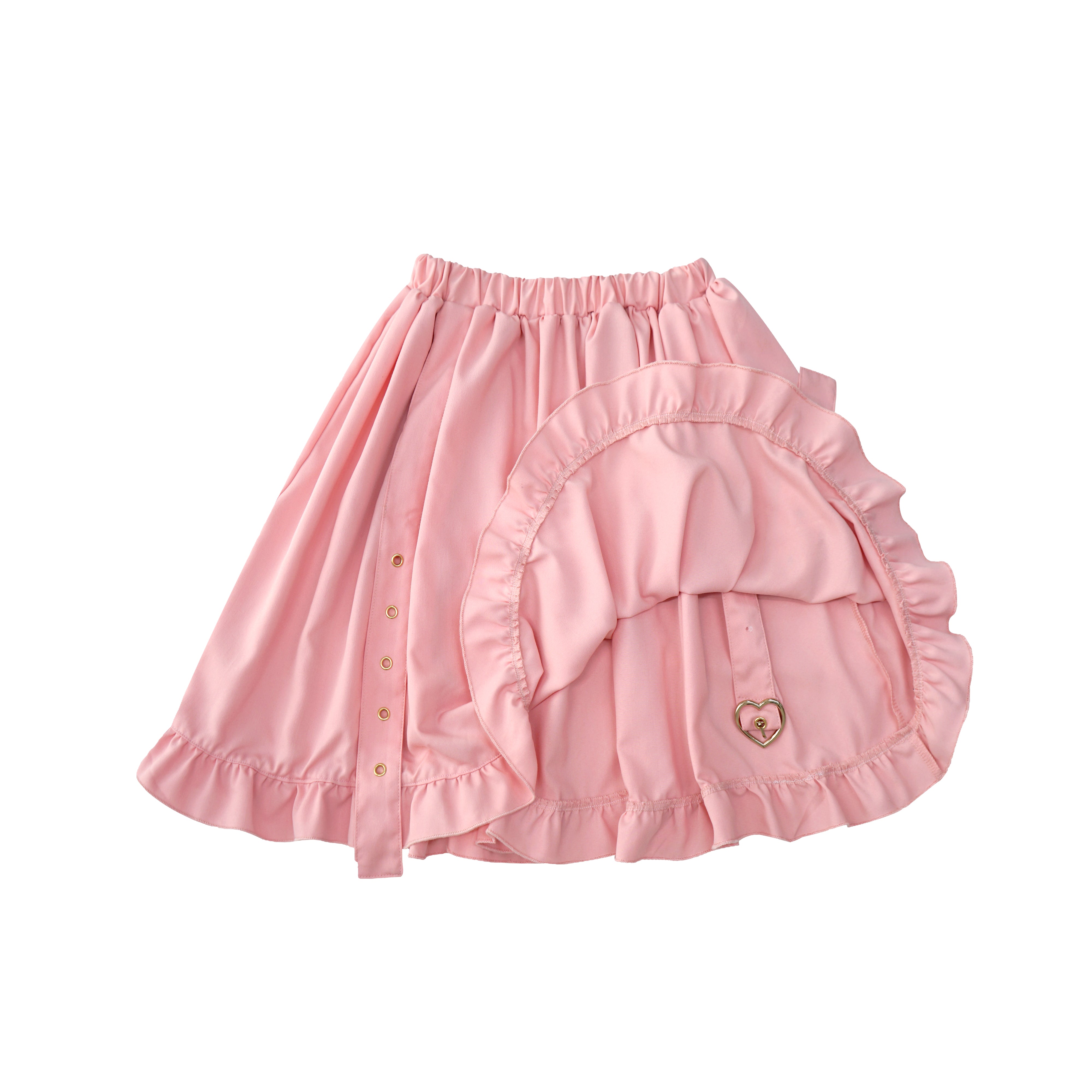 Gothic Heart Buckle Ruffle Mini Skirt Kawaii High Waist Pleated Lolita A-line Skater Skirt for Girls