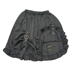 Gothic Heart Buckle Ruffle Mini Skirt Kawaii High Waist Pleated Lolita A-line Skater Skirt for Girls