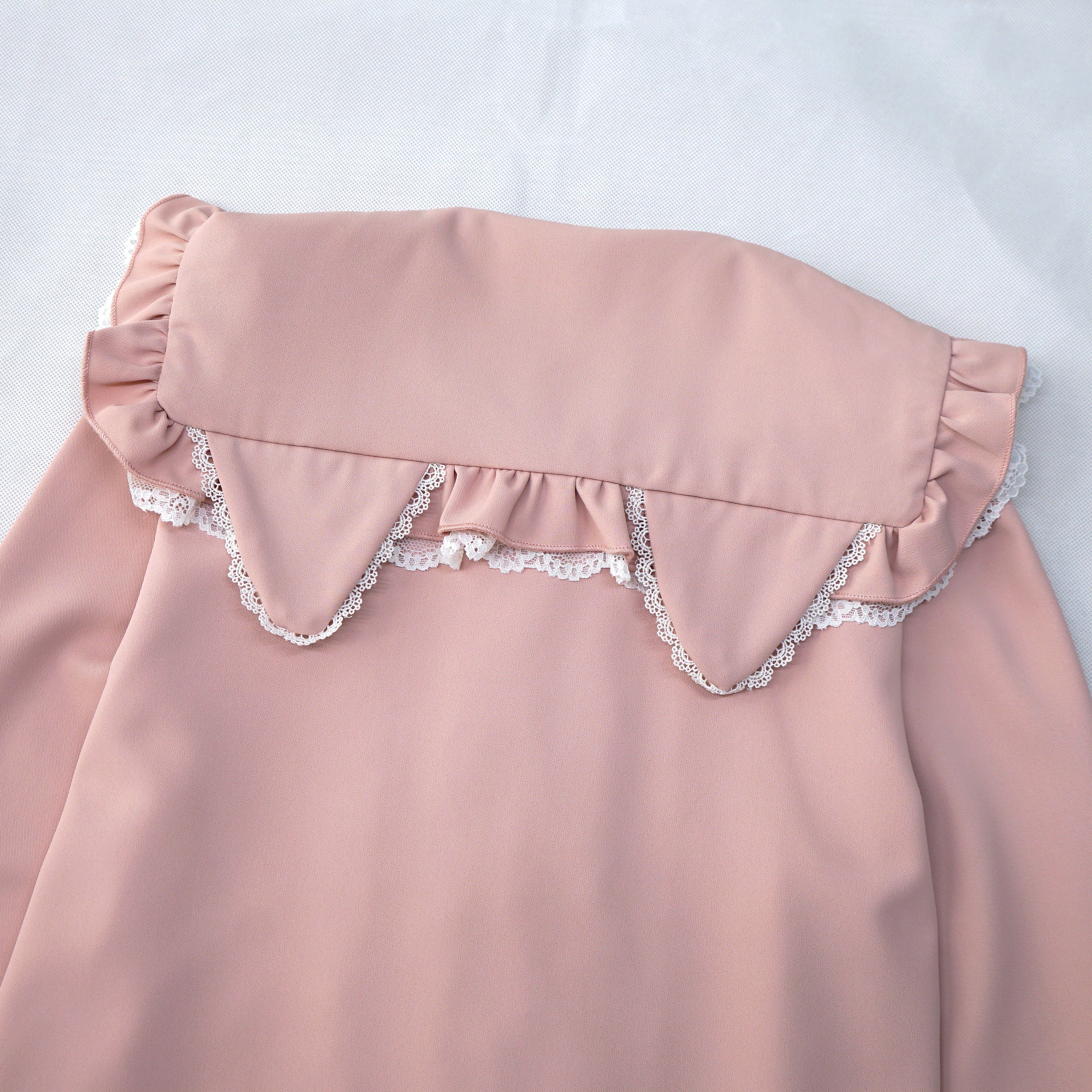 Kawaii Cat Ear Lolita Blouse with Lace Ruffles and Red Ribbon Long Sleeve Doll Collar Top