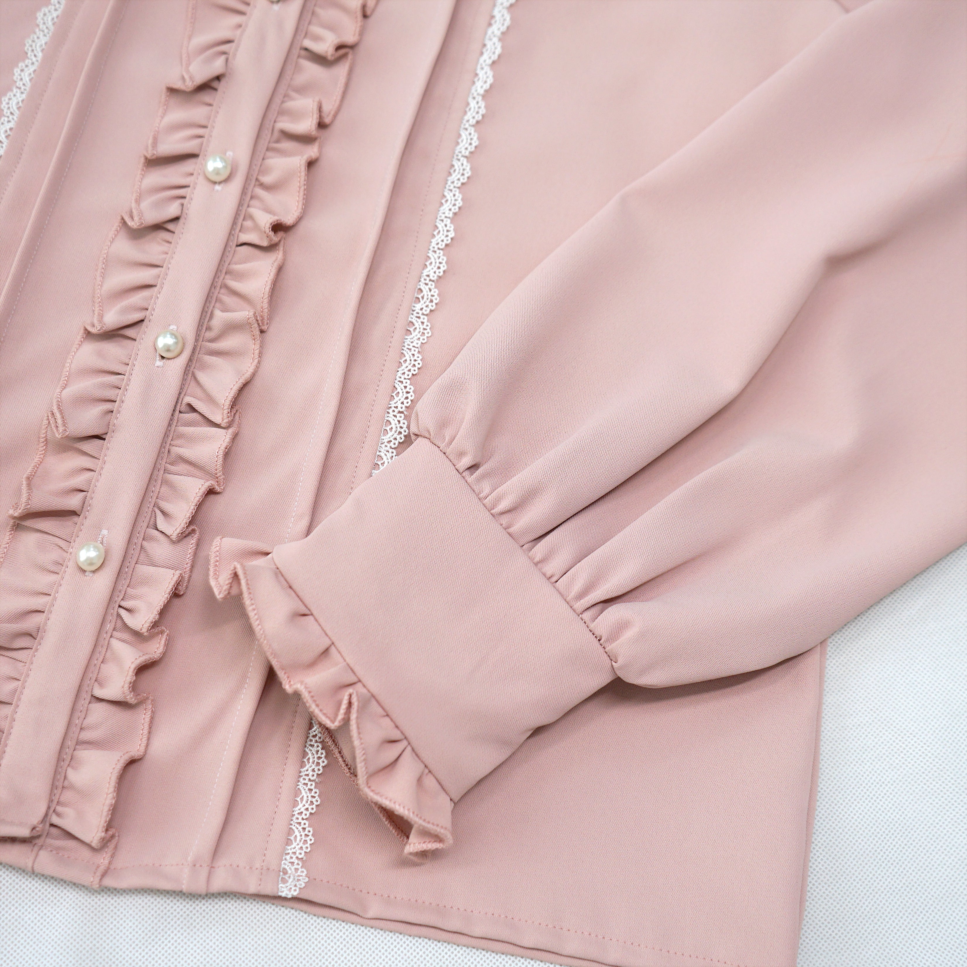 Kawaii Cat Ear Lolita Blouse with Lace Ruffles and Red Ribbon Long Sleeve Doll Collar Top