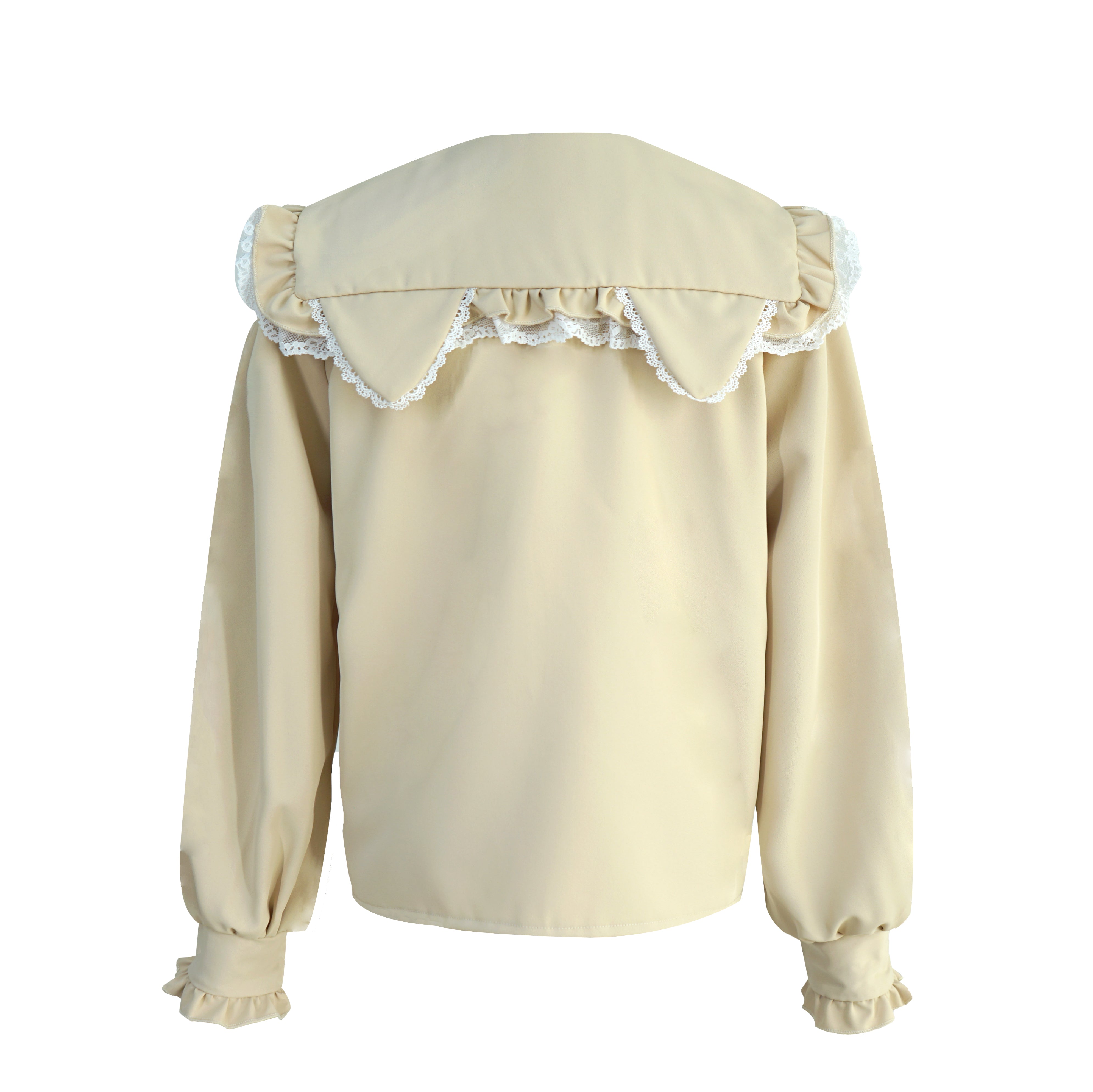 Kawaii Cat Ear Lolita Blouse with Lace Ruffles and Red Ribbon Long Sleeve Doll Collar Top