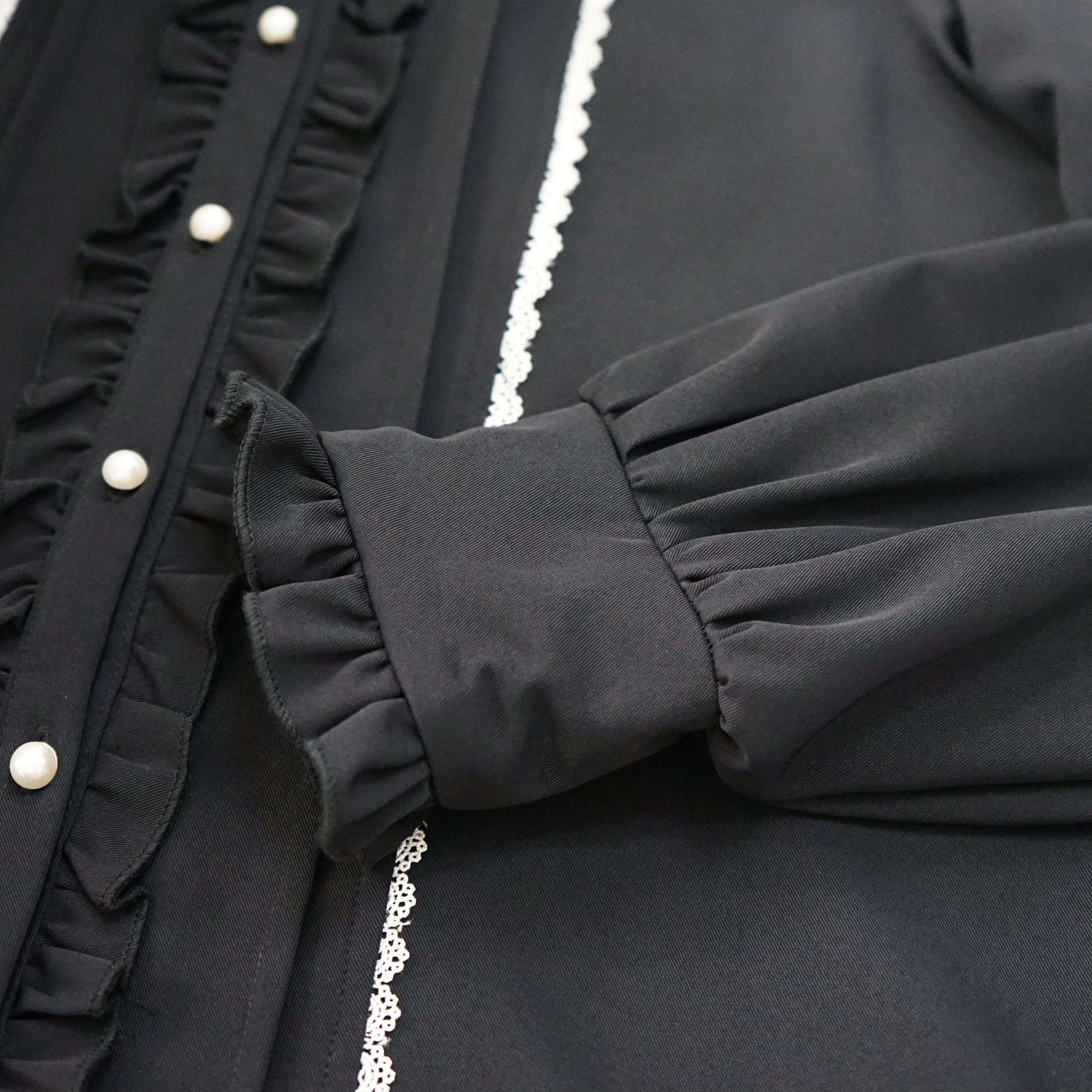 Kawaii Cat Ear Lolita Blouse with Lace Ruffles and Red Ribbon Long Sleeve Doll Collar Top