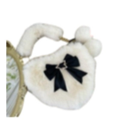 Cute Furry Heart Shoulder Bag with Bow and Star Charm Soft Plush Lolita Style Handbag