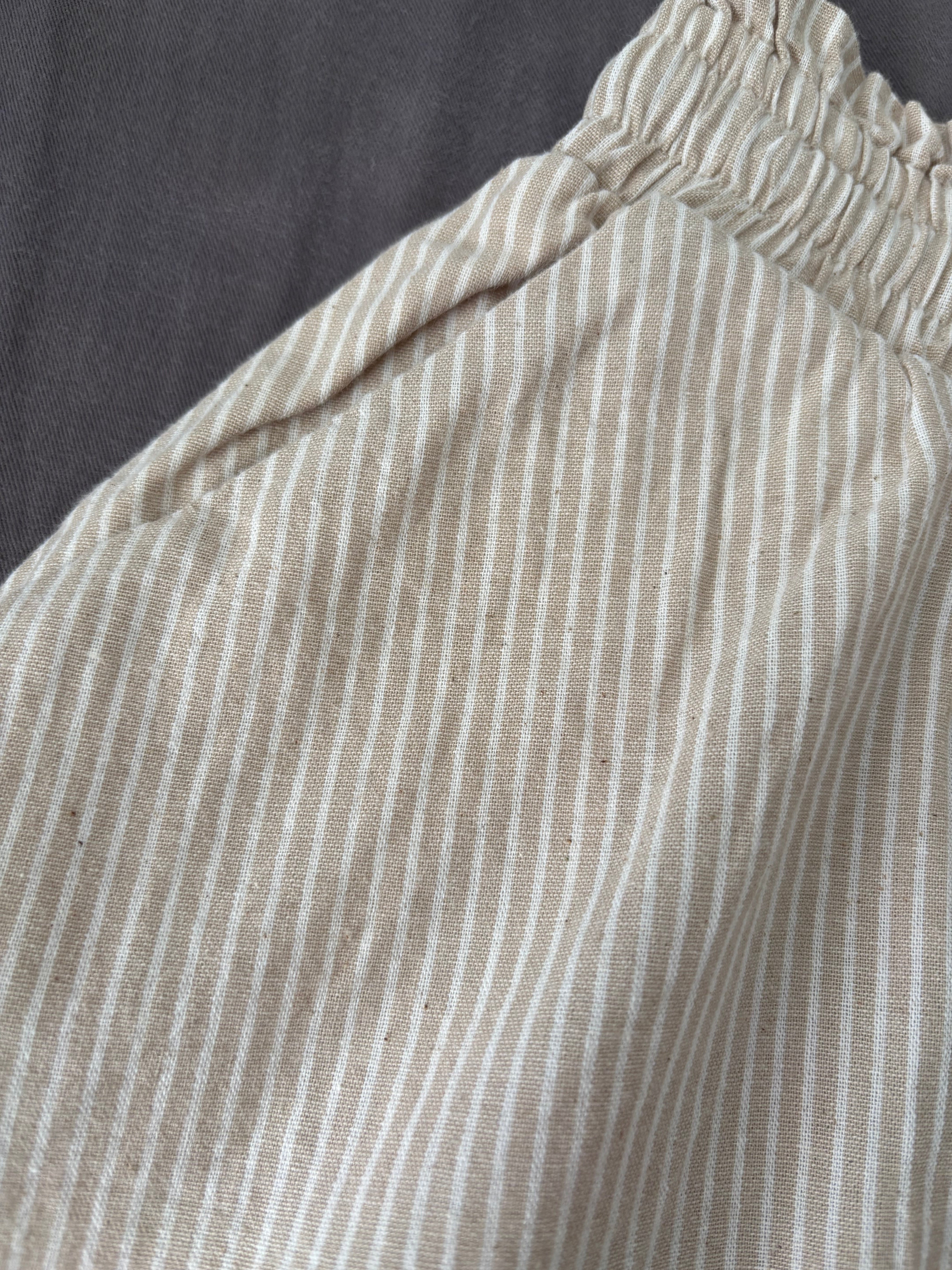 Women tan strip ruffle cotton A-line skort