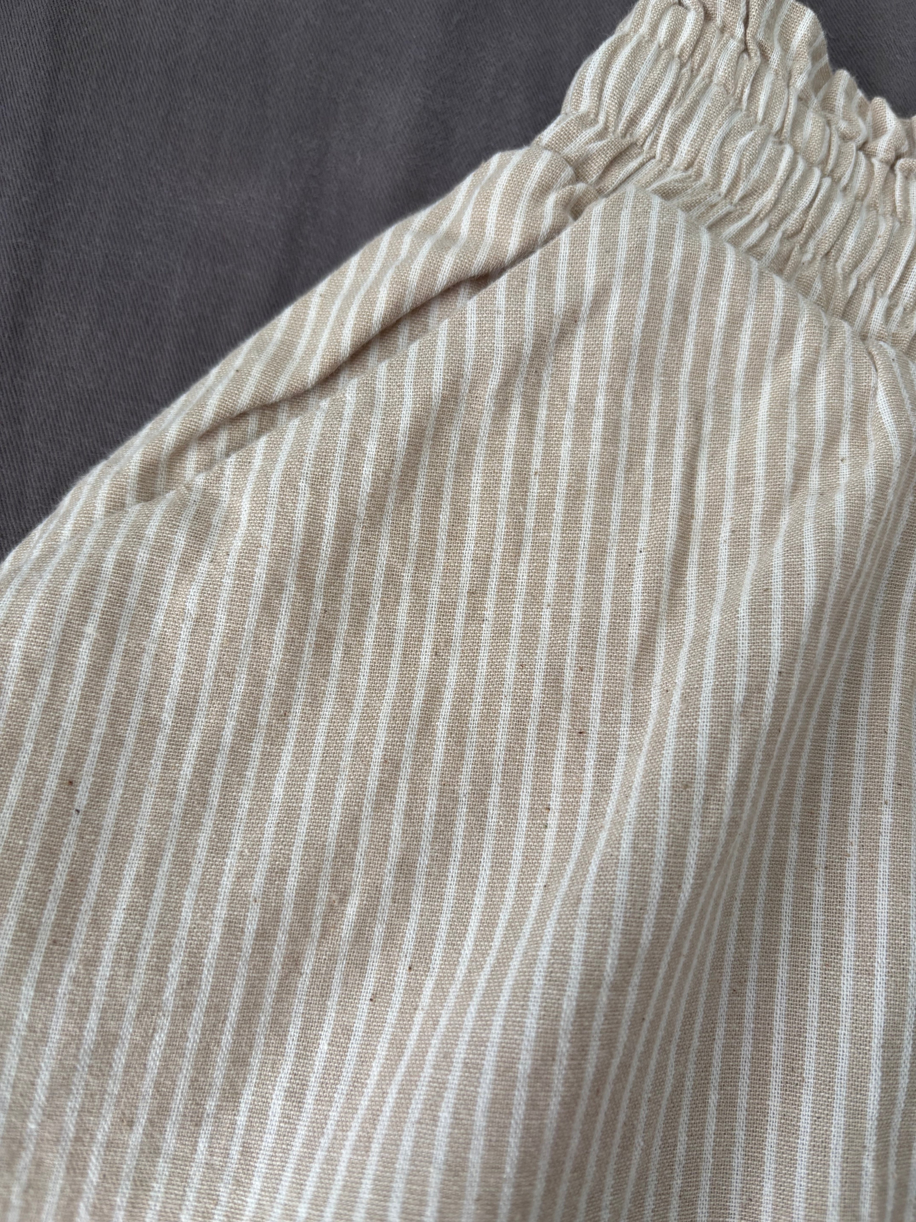 Women tan strip ruffle cotton A-line skort