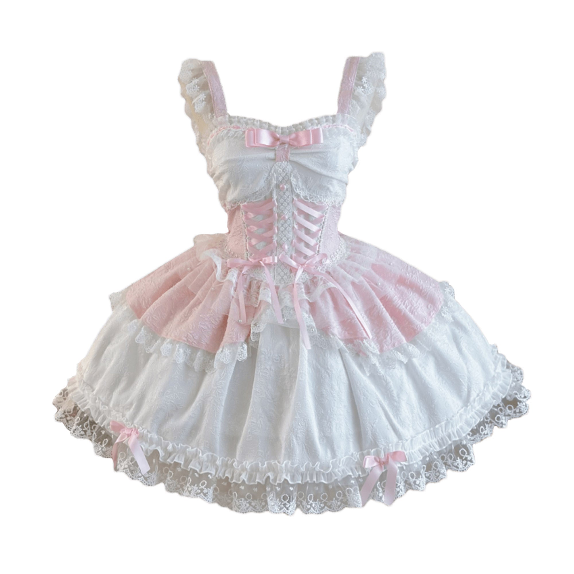 Pink Sweet Lolita Princess Dress with Lace & Ruffle Layers