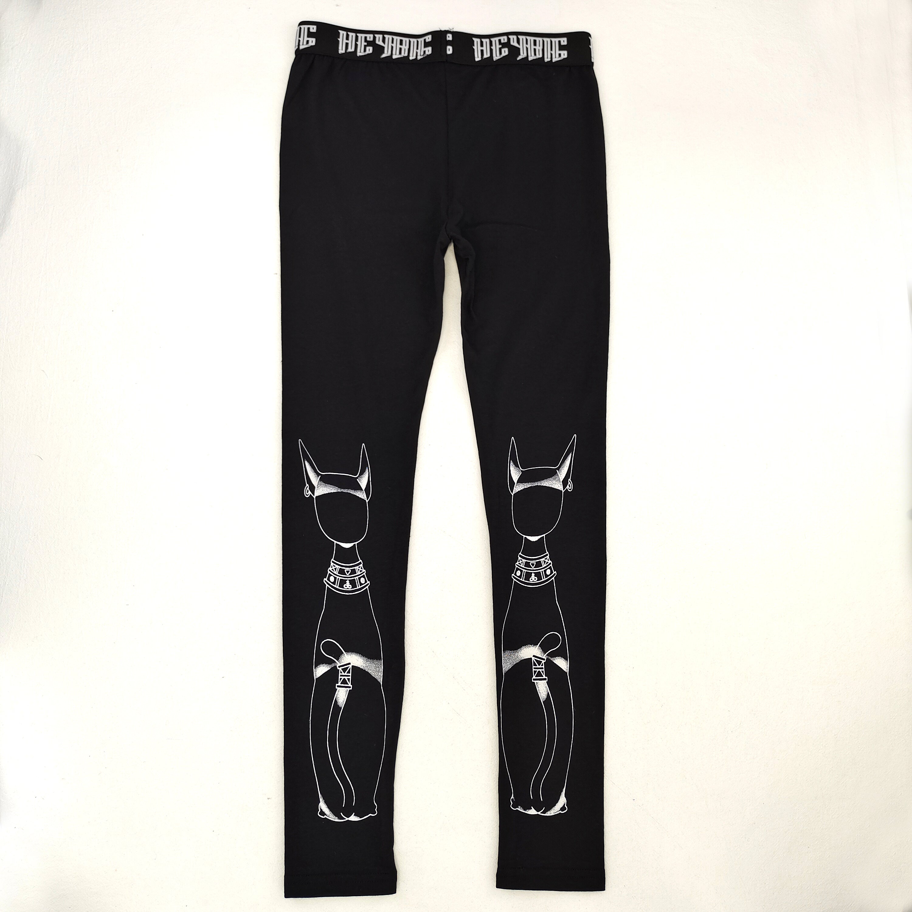 Egyptian cat graphic print black leggings with shorts overlay