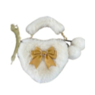 Cute Furry Heart Shoulder Bag with Bow and Star Charm Soft Plush Lolita Style Handbag