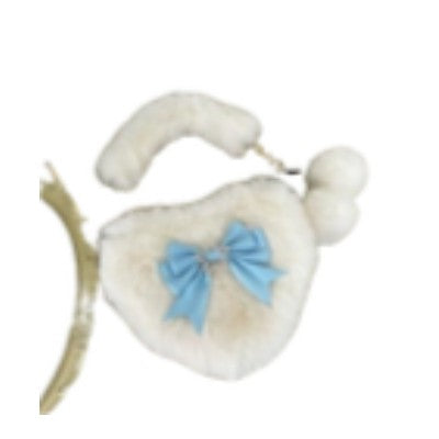 Cute Furry Heart Shoulder Bag with Bow and Star Charm Soft Plush Lolita Style Handbag