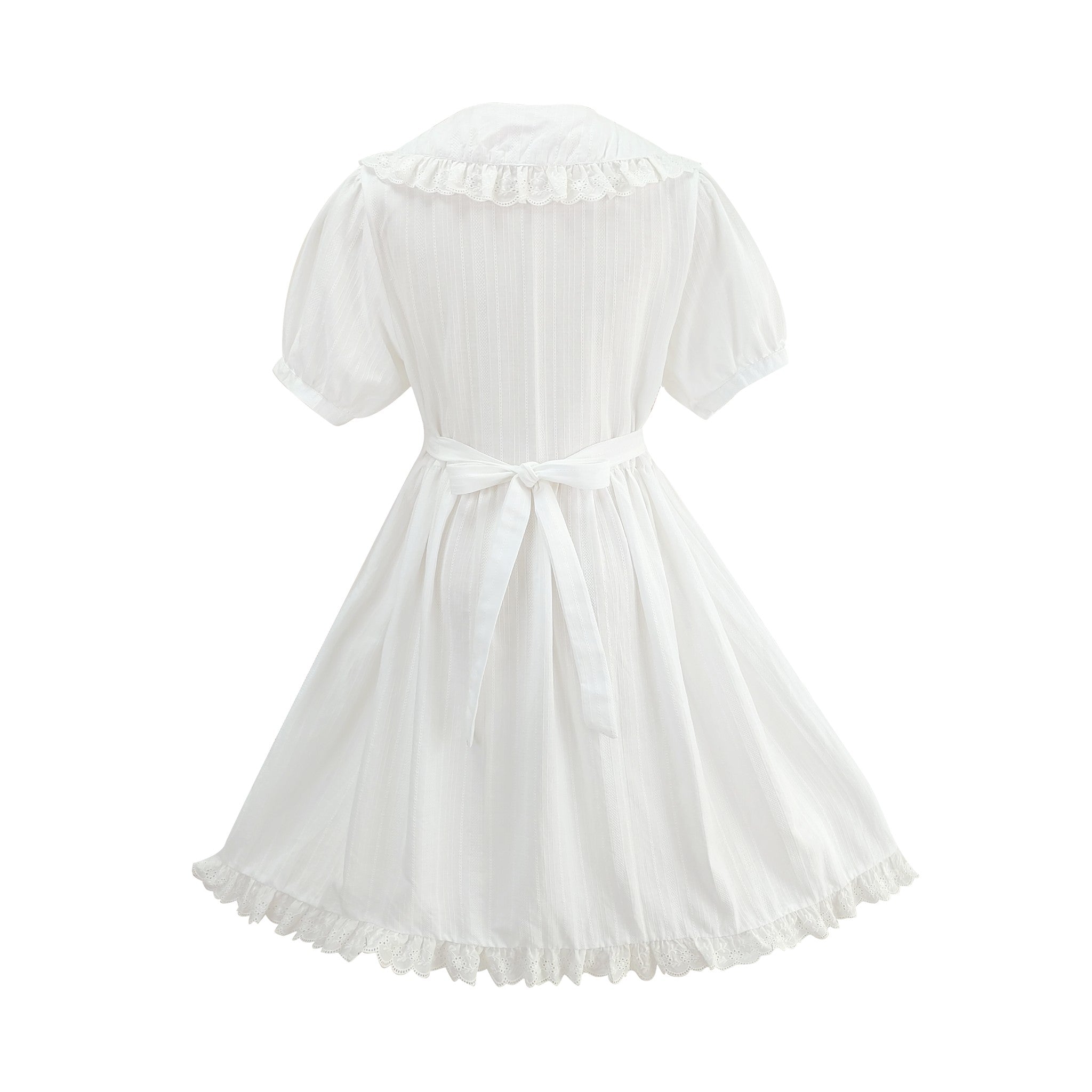 Teen girls puff sleeve lace trim babydoll summer dress