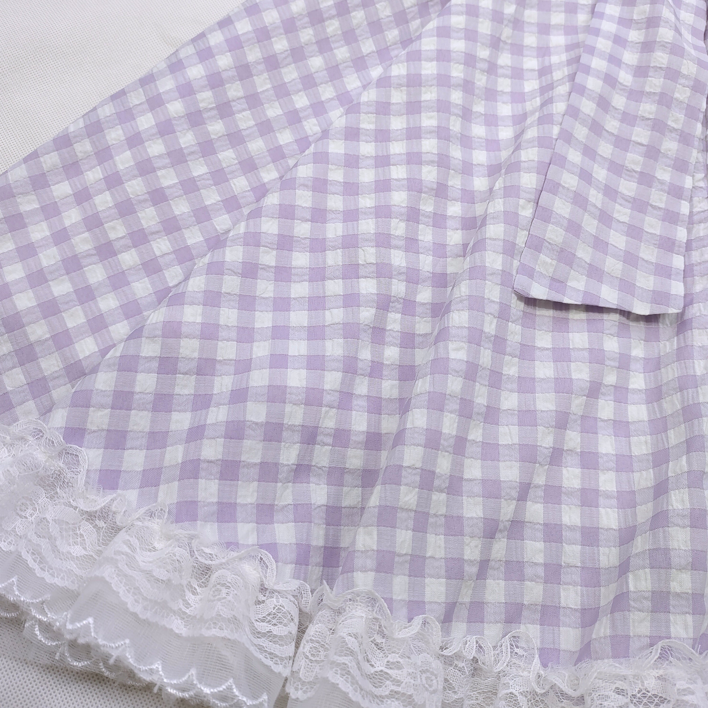 Sweet Lolita Gingham Dress with Lace Trim and Bows Kawaii Puff Sleeve Doll Style