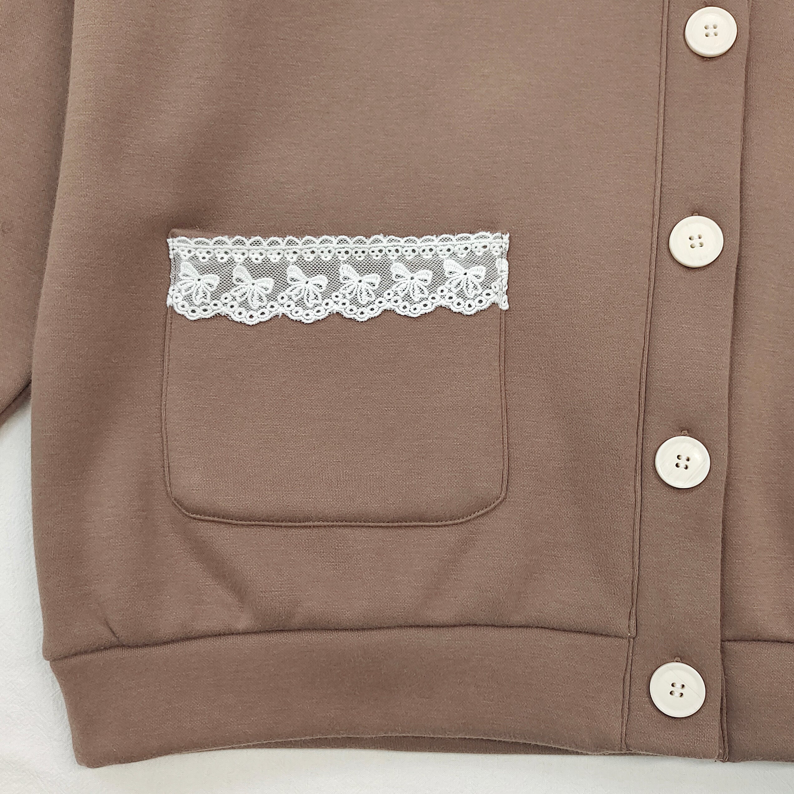 Kawaii Lace Collar Button Cardigan Soft Brown Sailor Knit Jacket with Front Pockets