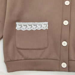 Kawaii Lace Collar Button Cardigan Soft Brown Sailor Knit Jacket with Front Pockets