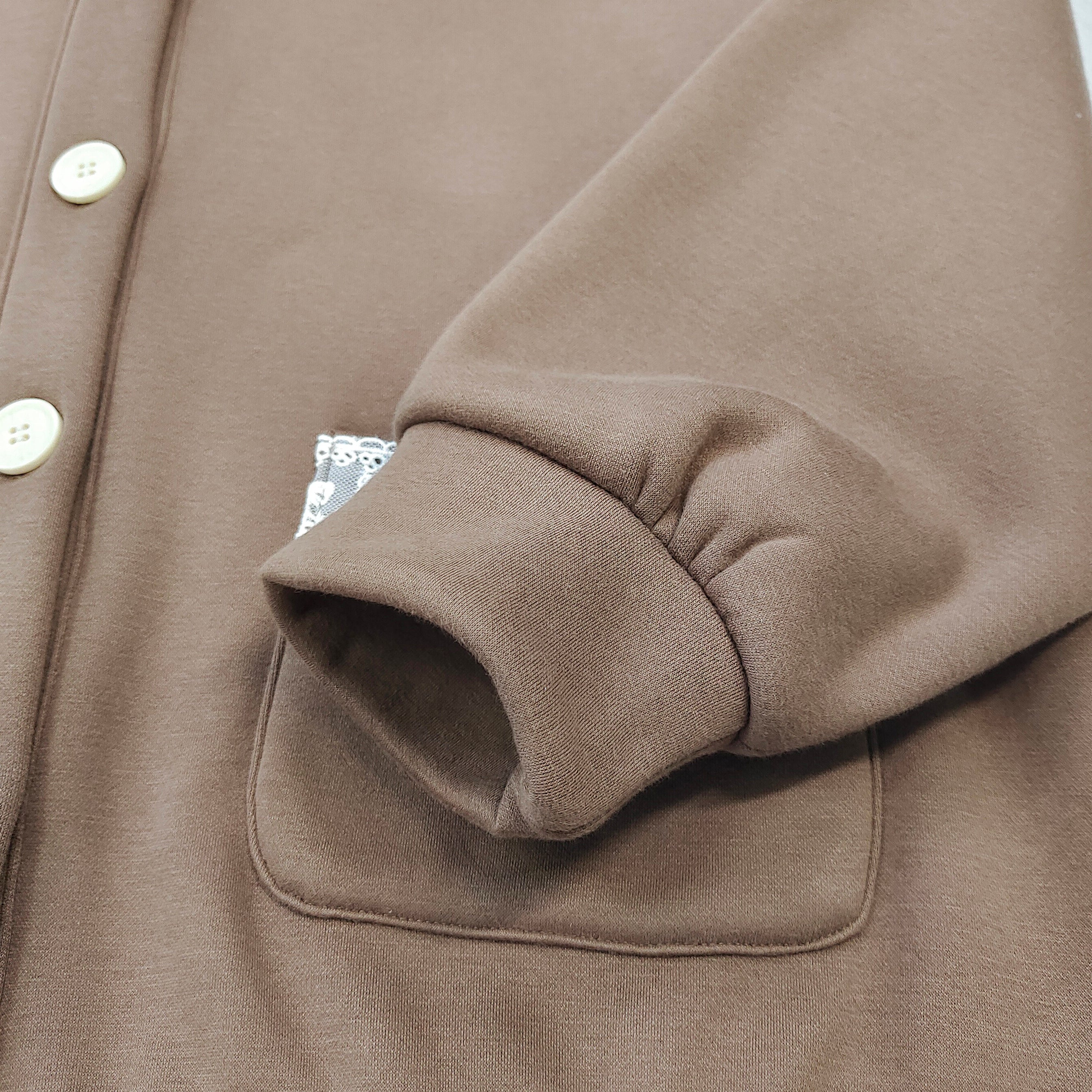 Kawaii Lace Collar Button Cardigan Soft Brown Sailor Knit Jacket with Front Pockets