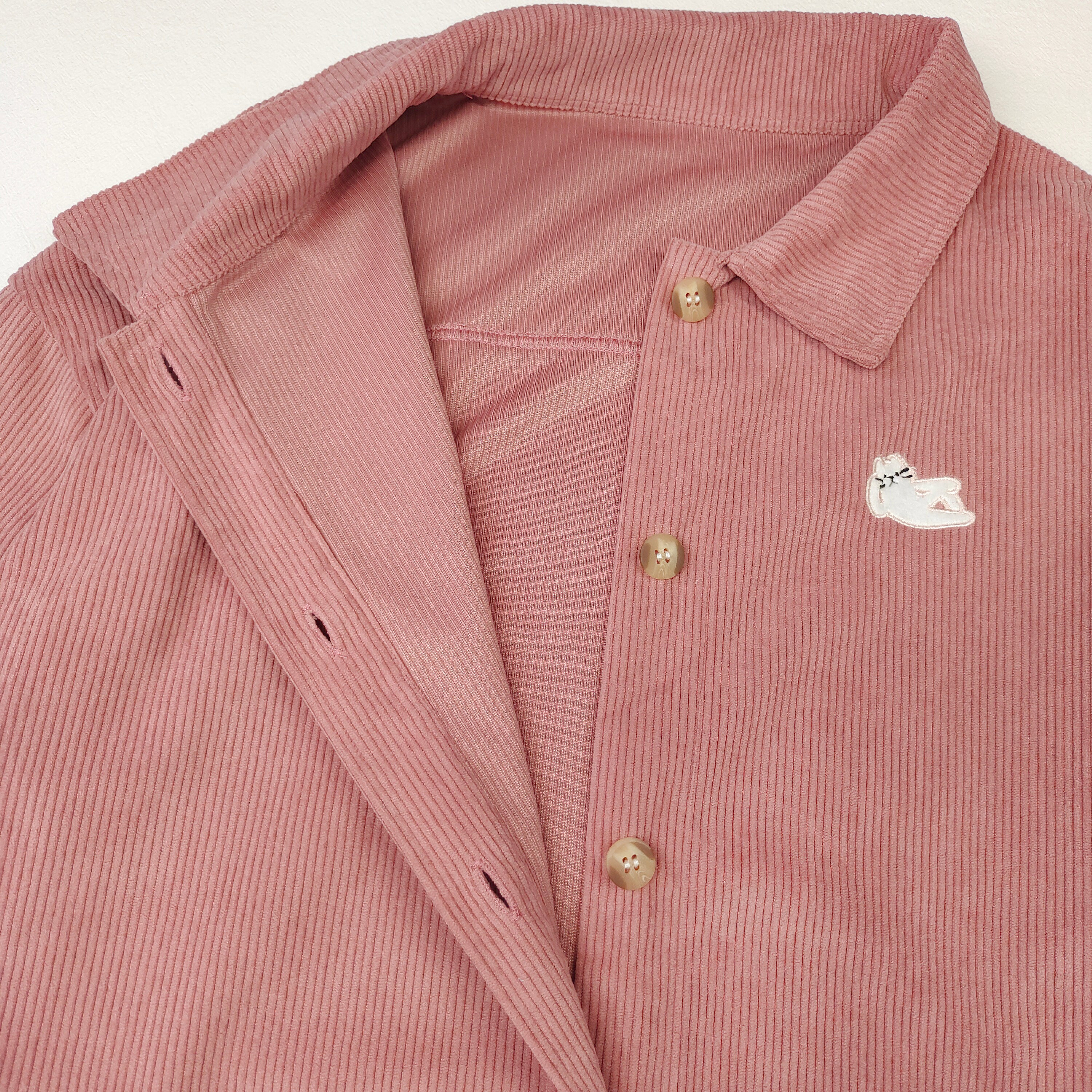 Kawaii Corduroy Button-Up Shirt Women’s Oversized Cartoon Embroidered Jacket Top