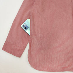 Kawaii Corduroy Button-Up Shirt Women’s Oversized Cartoon Embroidered Jacket Top
