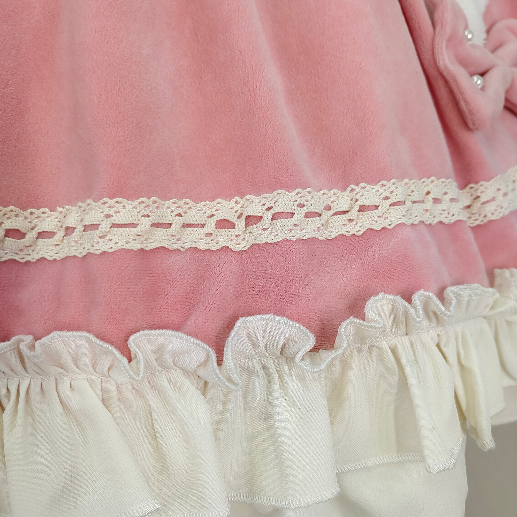 Kawaii Pink Suspender Skirt with Heart Pockets and Ruffle Trim Sweet Lolita Style