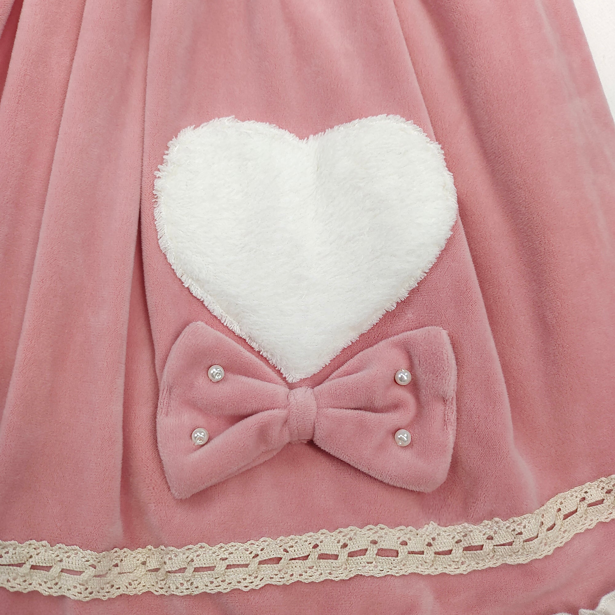 Kawaii Pink Suspender Skirt with Heart Pockets and Ruffle Trim Sweet Lolita Style