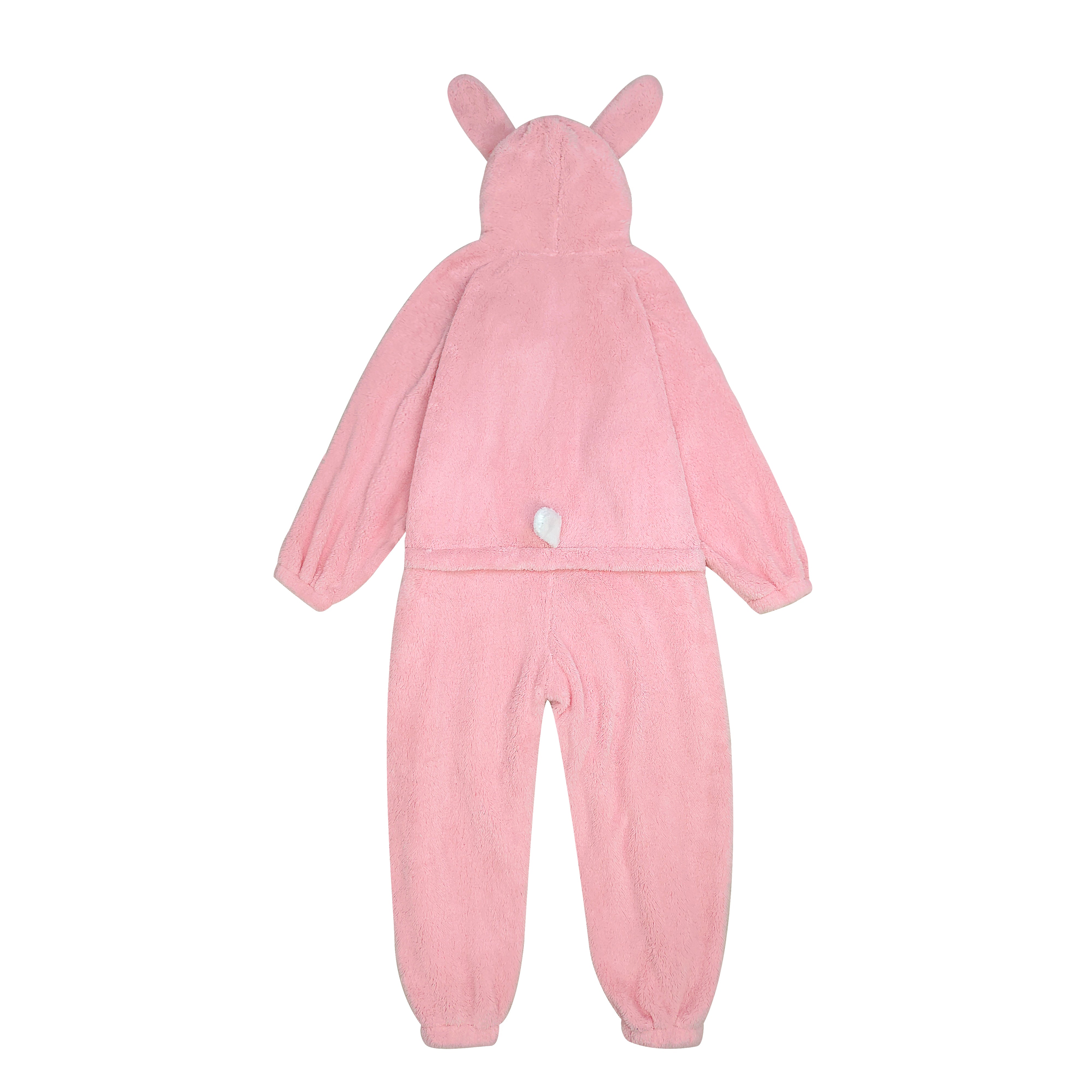 Kawaii Rabbit Ears Hooded One Piece Pajamas Fluffy Fleece Loungewear Jumpsuit for Women