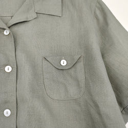 Women's Cotton Linen Button Down Shirt Summer Loose Fit Short Sleeve Blouse with Pocket Casual Vintage Style