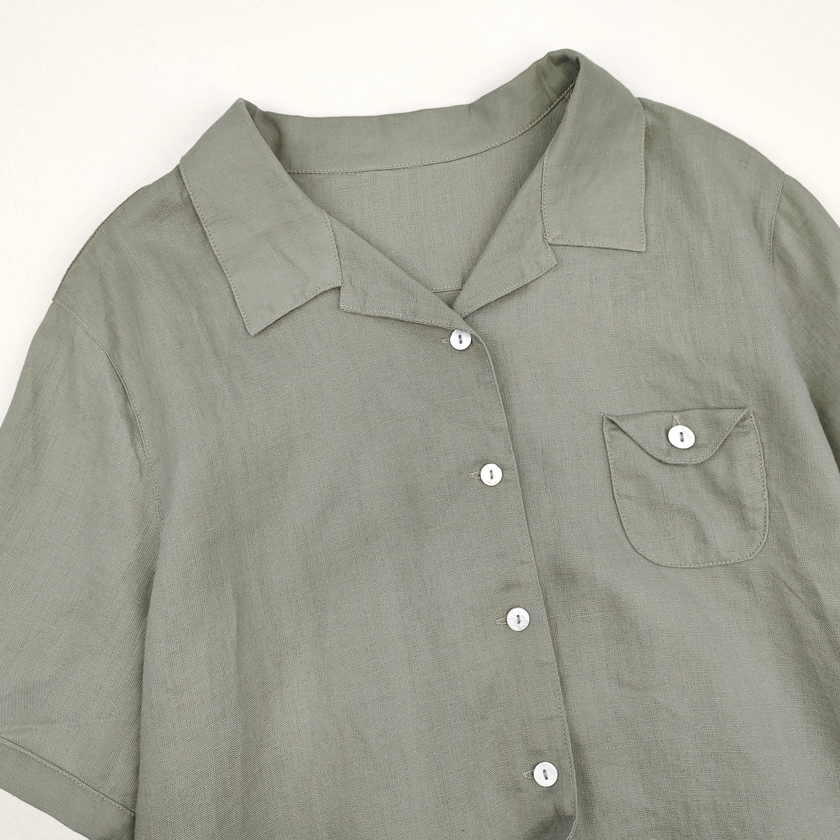 Women's Cotton Linen Button Down Shirt Summer Loose Fit Short Sleeve Blouse with Pocket Casual Vintage Style