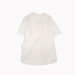 Women's Cotton Linen Button Down Shirt Summer Loose Fit Short Sleeve Blouse with Pocket Casual Vintage Style