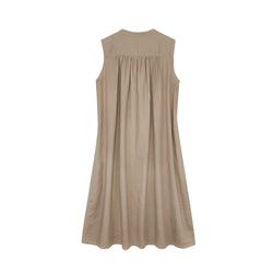 Women’s Sleeveless Cotton Linen Party Dress – Button Down A-Line Summer Midi Dress