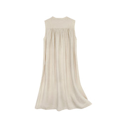 Women’s Sleeveless Cotton Linen Party Dress – Button Down A-Line Summer Midi Dress