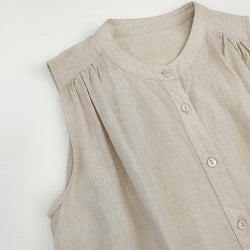Women’s Sleeveless Cotton Linen Party Dress – Button Down A-Line Summer Midi Dress