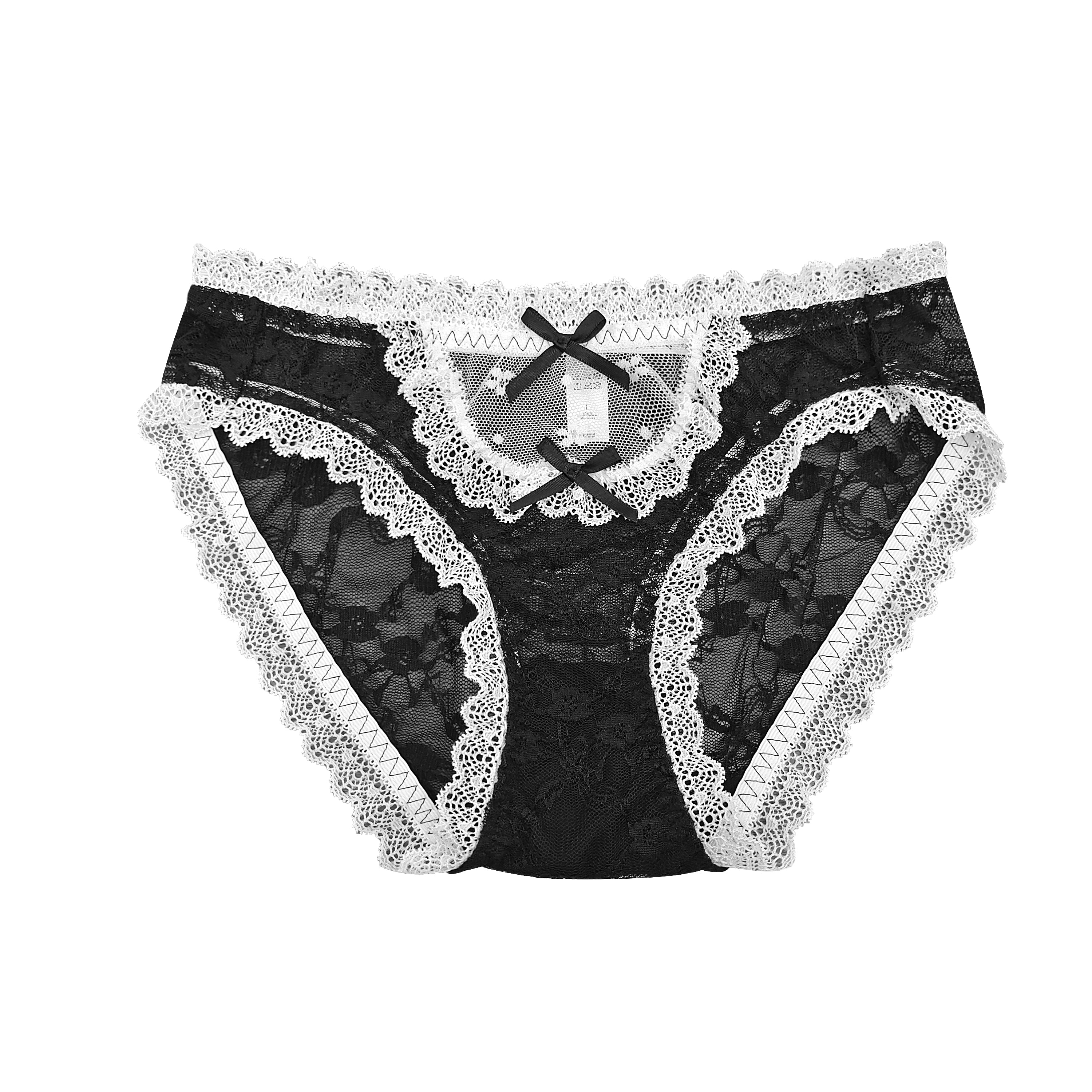 5 Packs Black Lace Embroidery Innerwear for Women New Arrived Stitching Bowknot Briefs