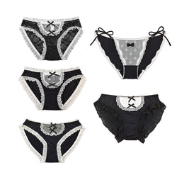 5 Packs Black Lace Embroidery Innerwear for Women New Arrived Stitching Bowknot Briefs