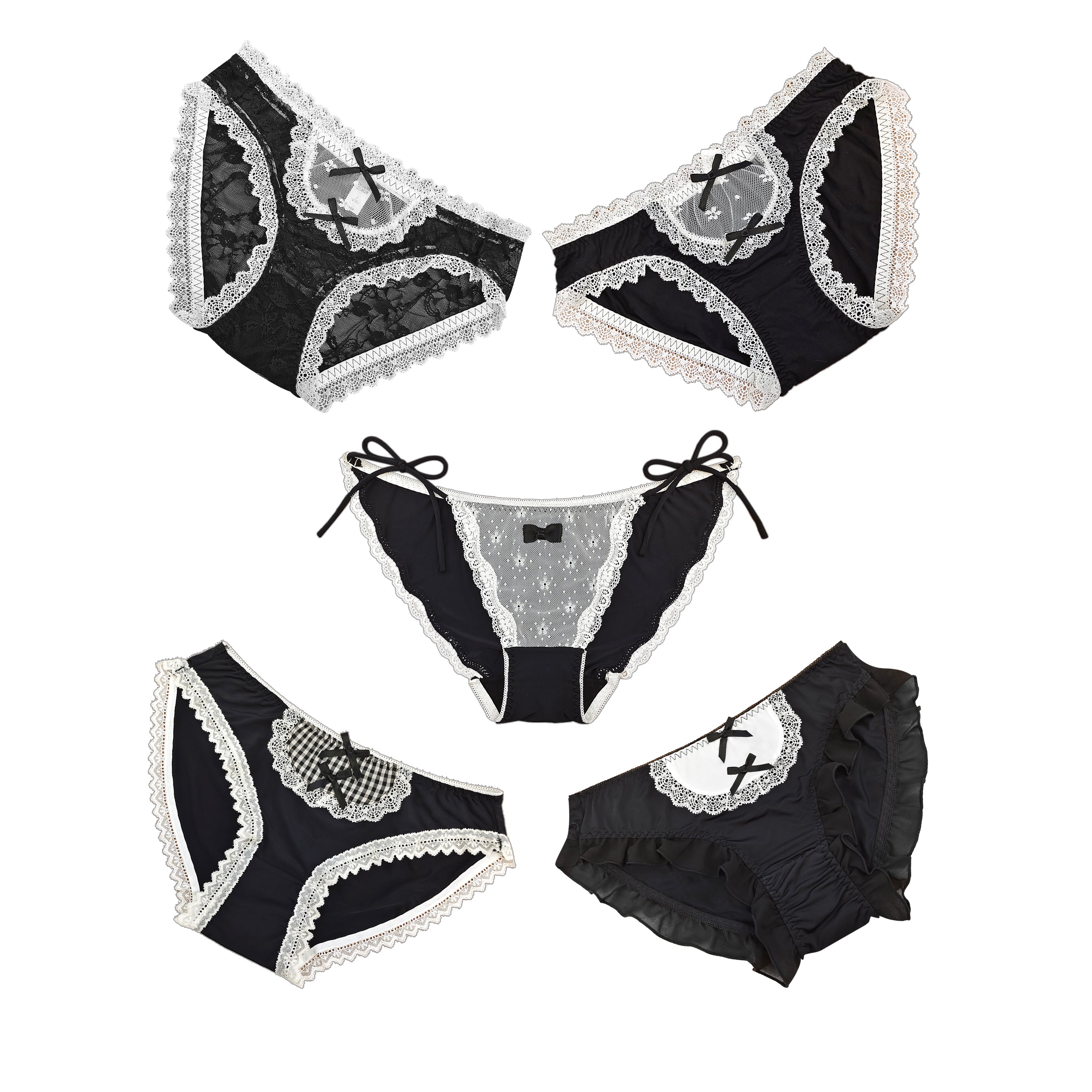 5 Packs Black Lace Embroidery Innerwear for Women New Arrived Stitching Bowknot Briefs