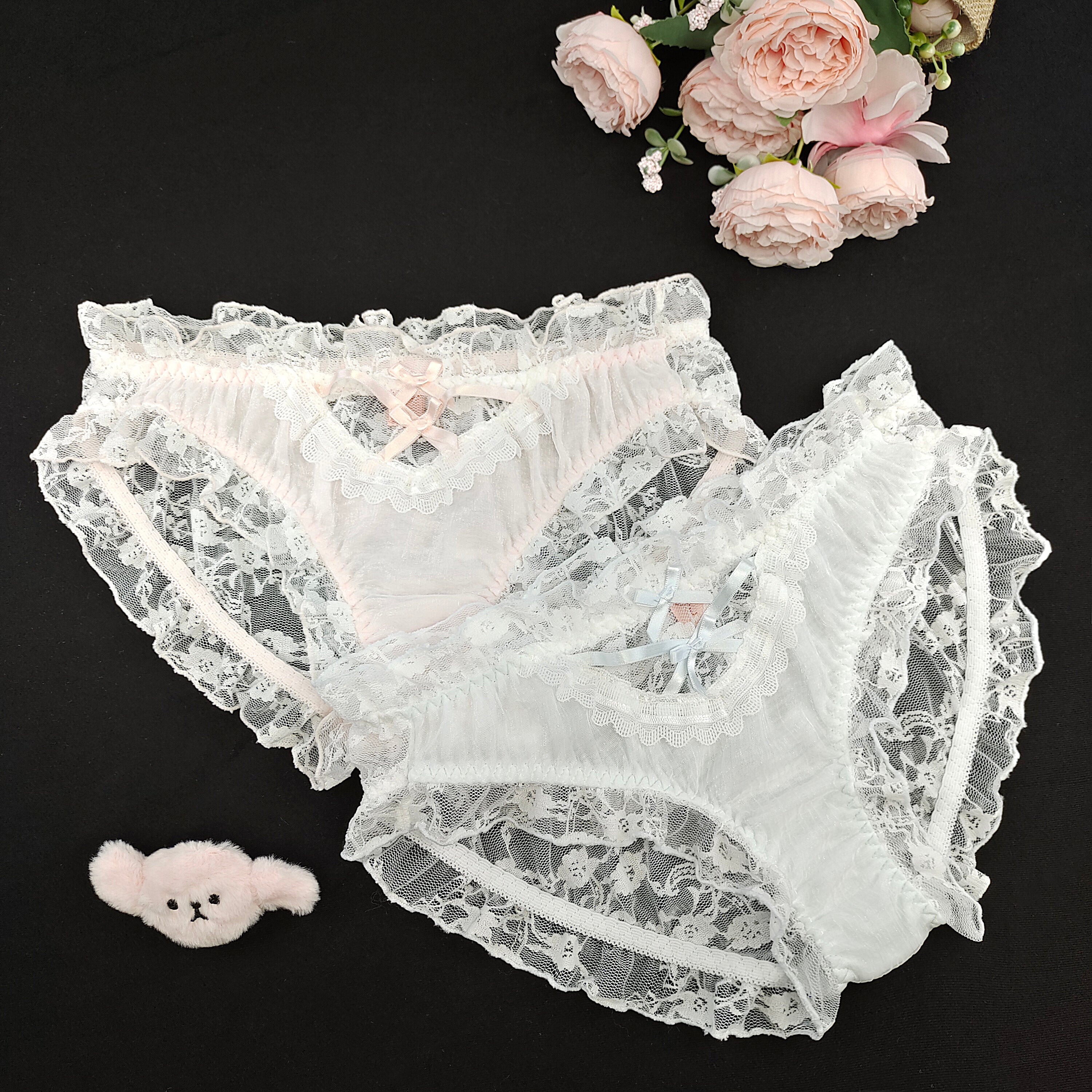 Woman's Panties With Bow Good Quality Sexy Floral Embroidered Lace Briefs 2 Packs
