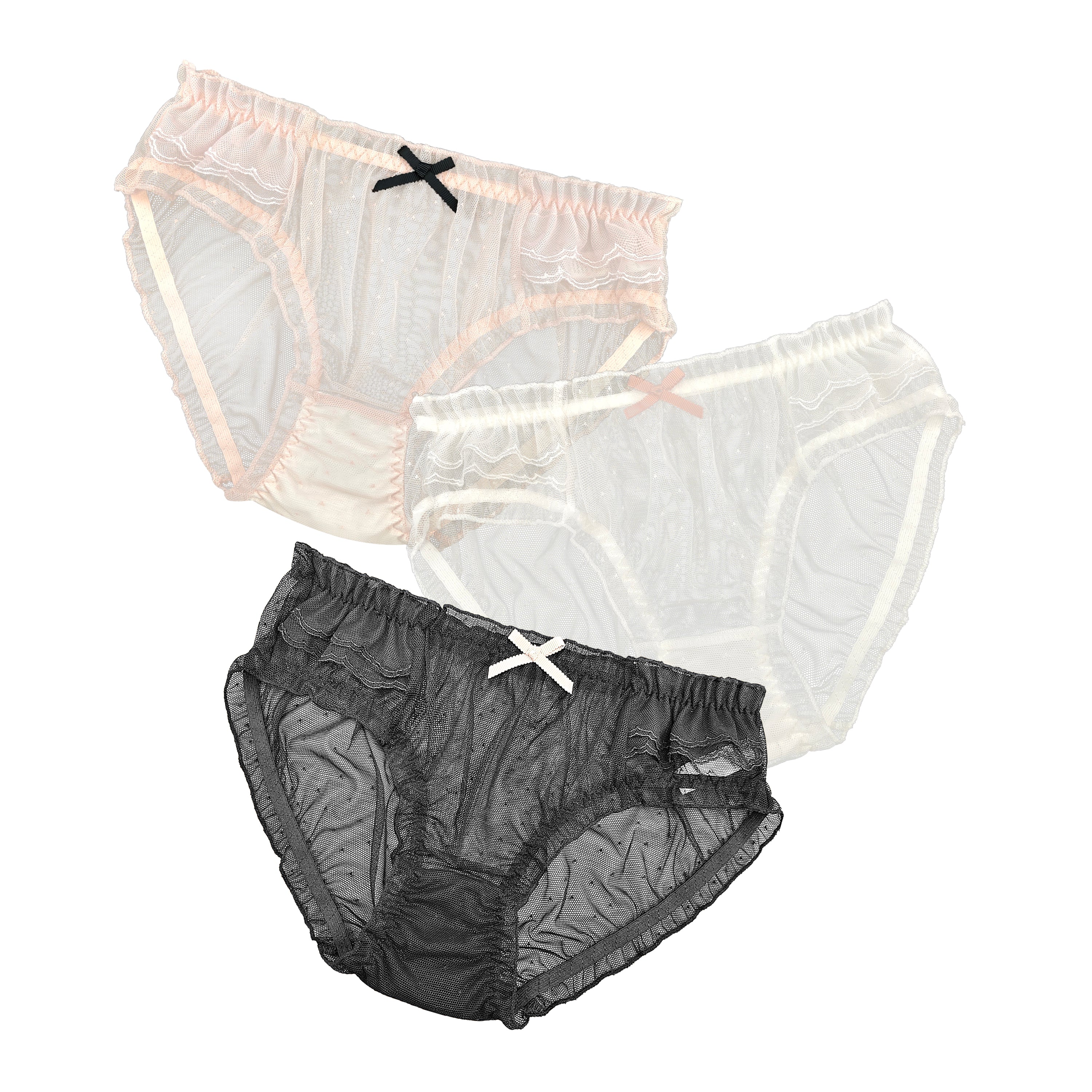Women Comfortable Summer Briefs Lovely Bow Lace Underwear for Ladies Soft 3 Packs