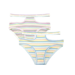 Women's Underwear Lingerie Panties Cotton Hollow Out Rainbow Stripe Lady Brief 2 Pack