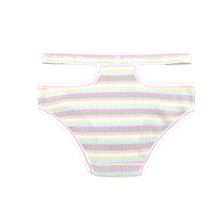 Women's Underwear Lingerie Panties Cotton Hollow Out Rainbow Stripe Lady Brief 2 Pack