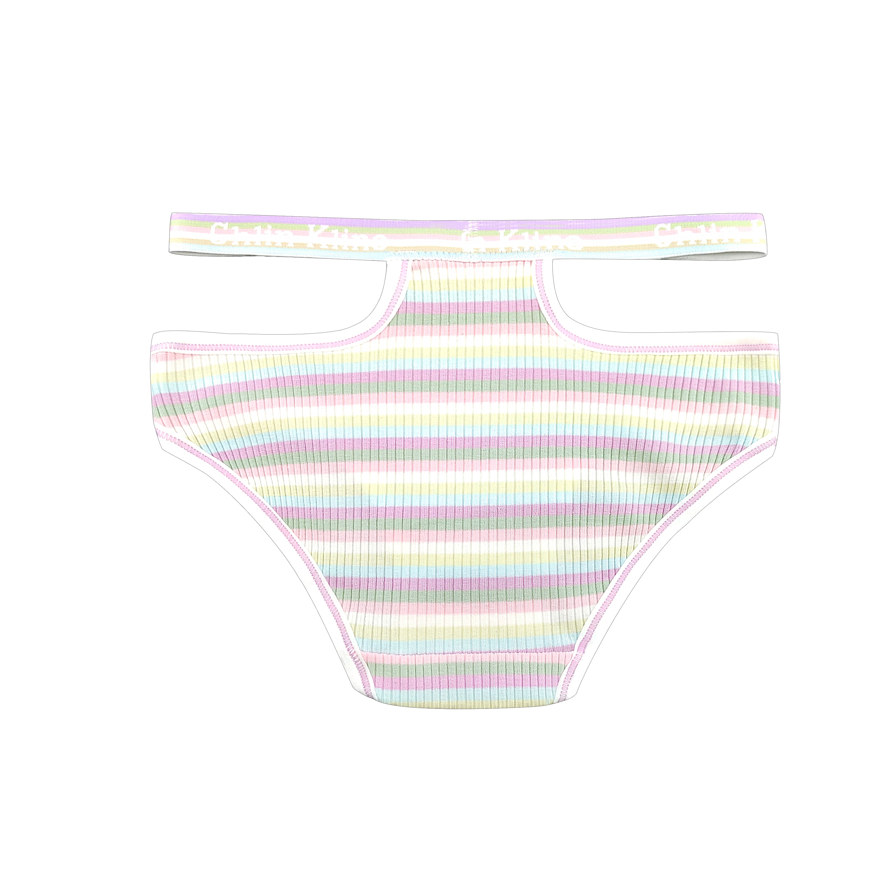 Women's Underwear Lingerie Panties Cotton Hollow Out Rainbow Stripe Lady Brief 2 Pack