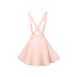 Pink cross-back suspender skirt with hidden side zipper and buttoned straps