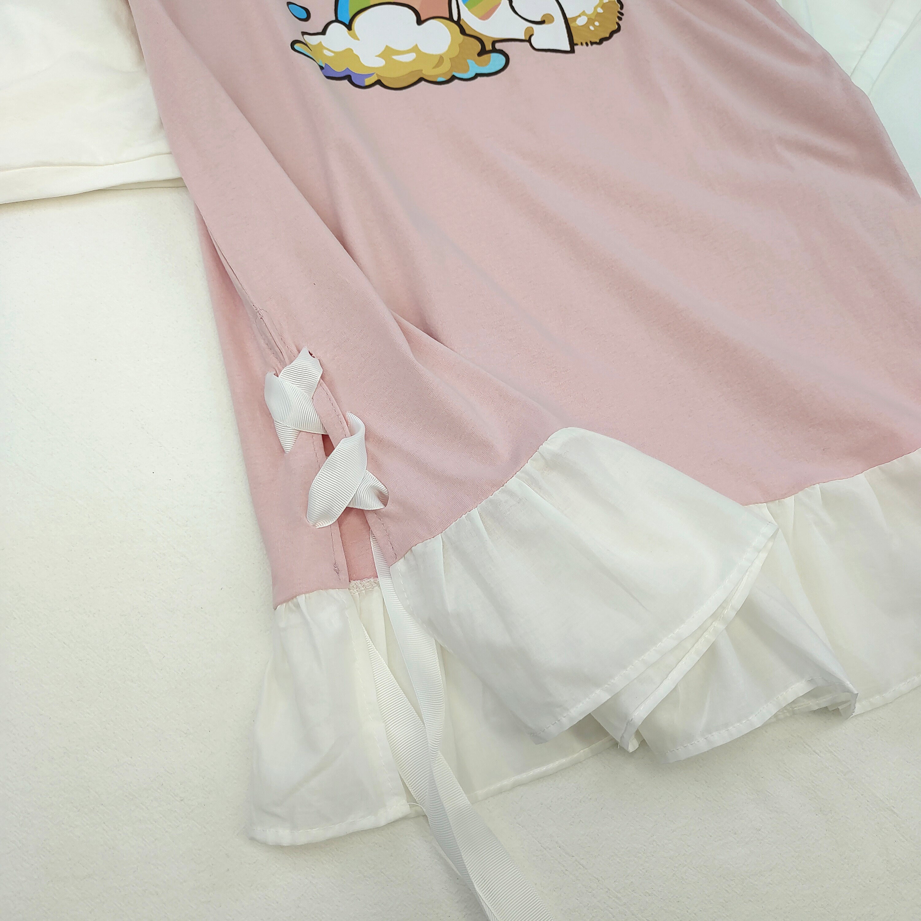 Cute Girls Rainbow Vomit Deer Blouse Off-Shoulder Cartoon Shirt with Ruffle Hem