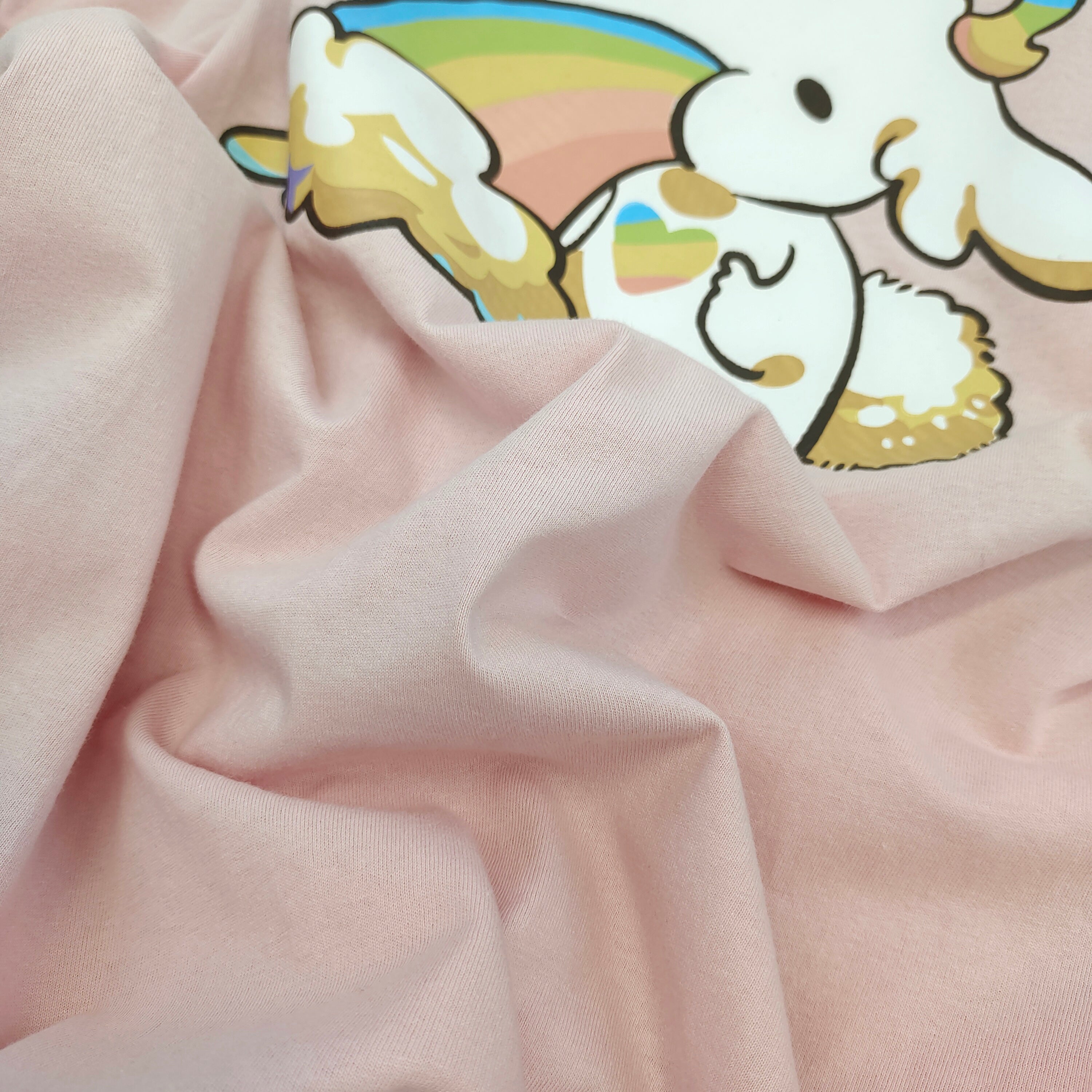 Cute Girls Rainbow Vomit Deer Blouse Off-Shoulder Cartoon Shirt with Ruffle Hem