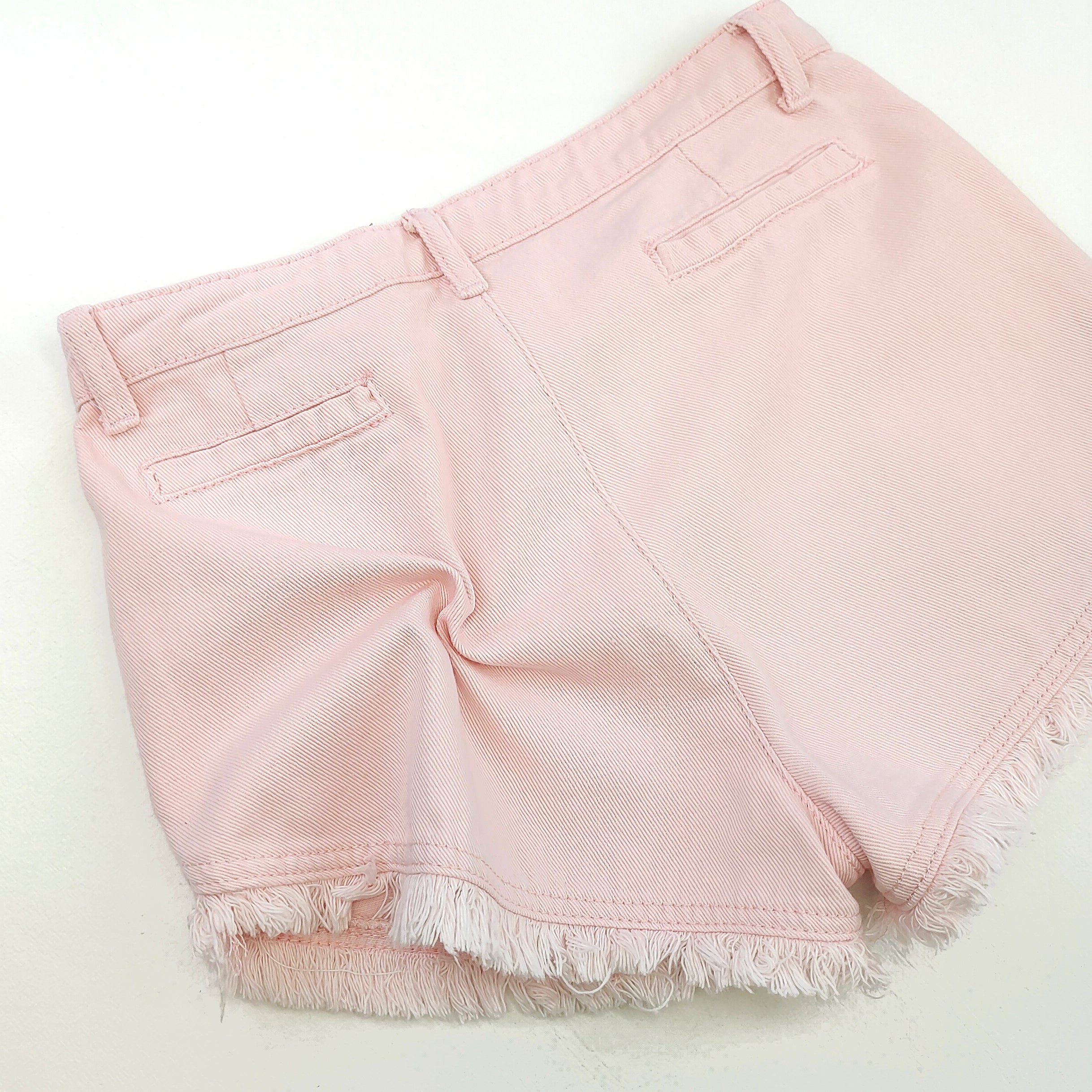 Charming Pink Denim Shorts High Waist Frayed Hem Jean Shorts for Women Girls