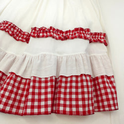 White Ruffle Dress with Red Gingham Bow Sweet Lolita Style Sleeveless Midi Sundress