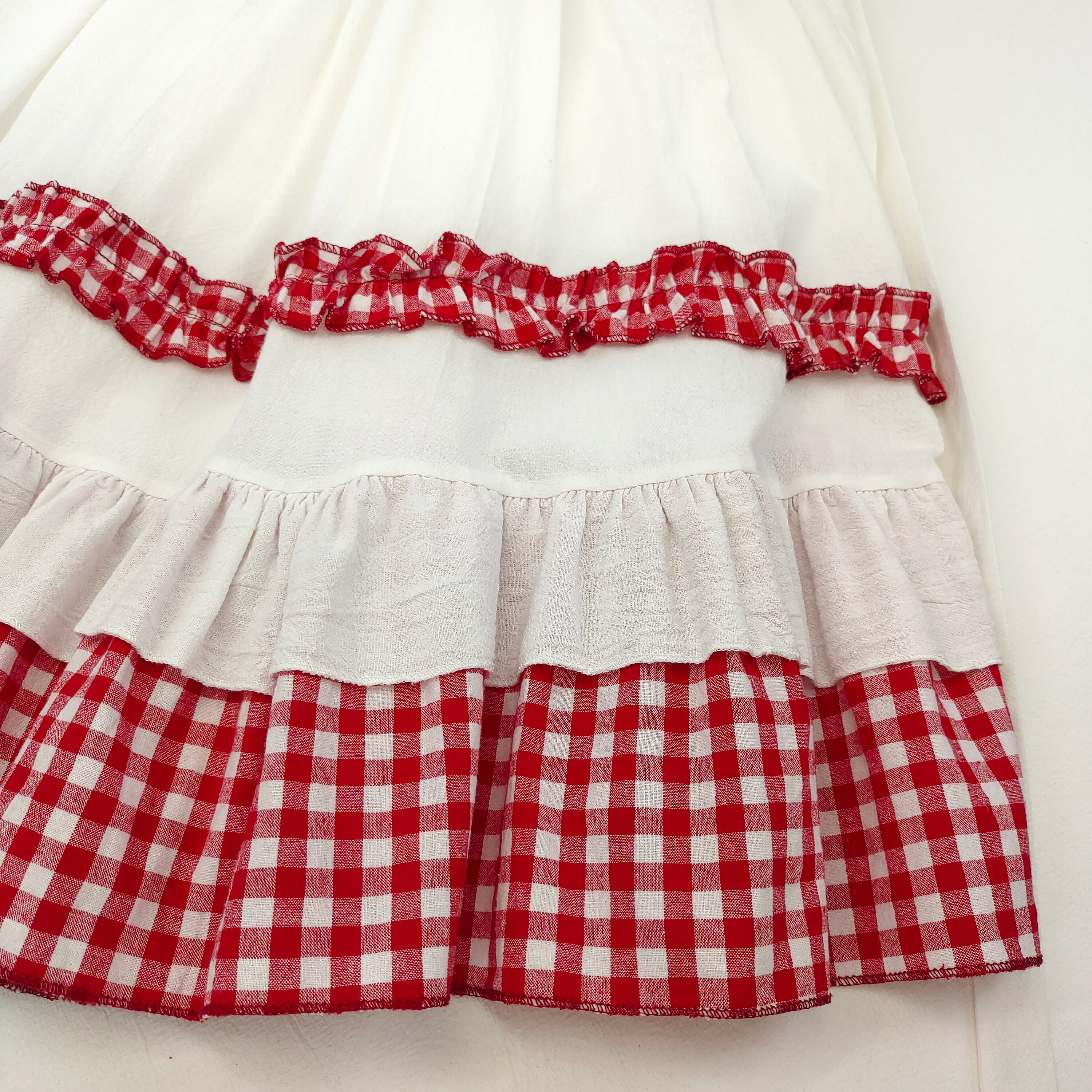 White Ruffle Dress with Red Gingham Bow Sweet Lolita Style Sleeveless Midi Sundress