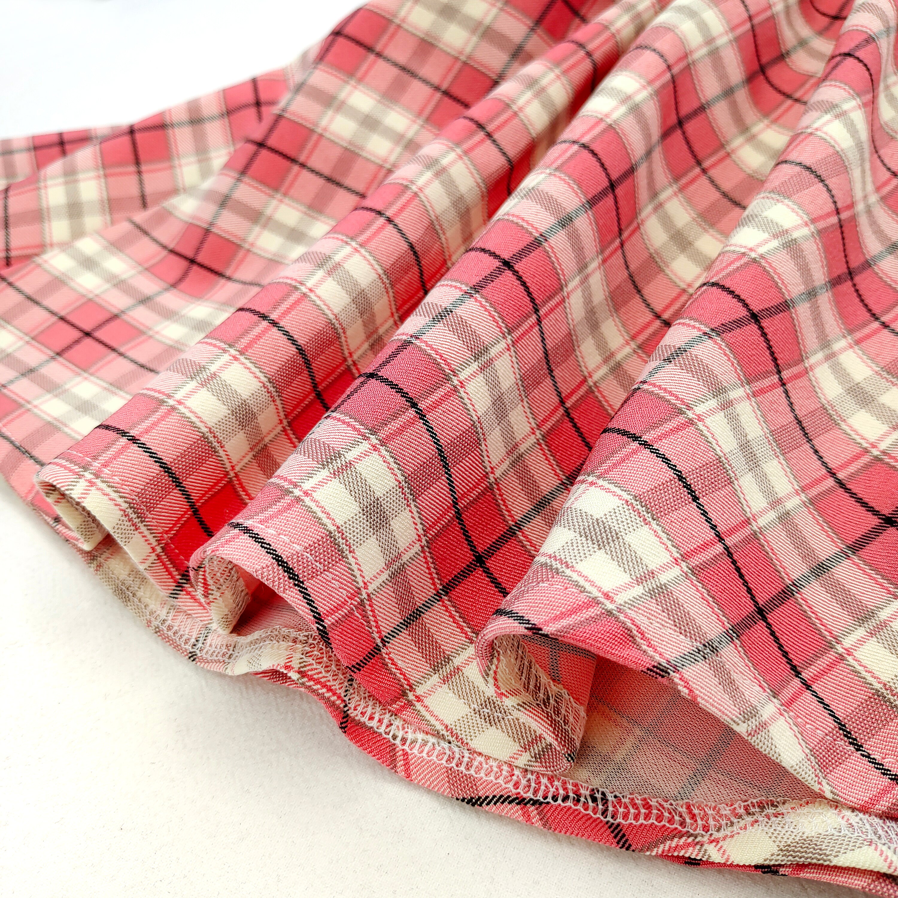 Women Plaid Skirt Shorts Pink A-Line Pleated Mini Skort Cute Japanese Preppy Style Elastic Waist Cotton Summer Bottoms