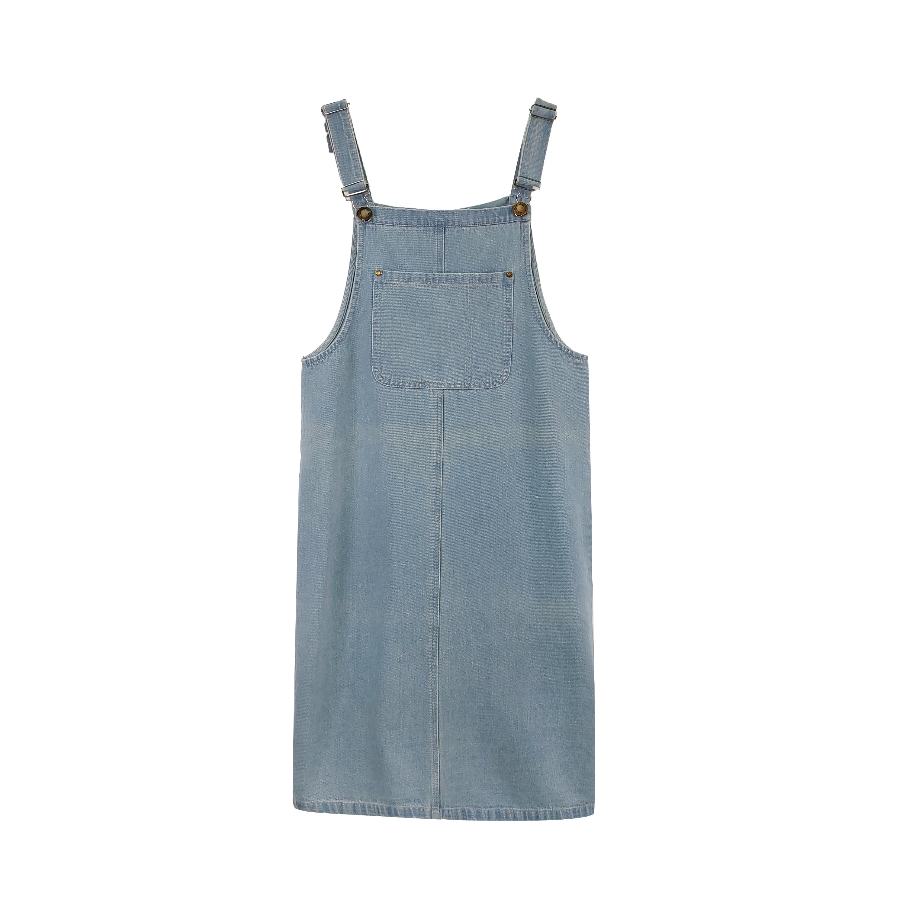 Light blue denim overall dress with front pocket